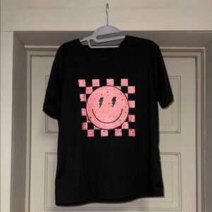 SHEIN Black Tee with Pink Smiley Design